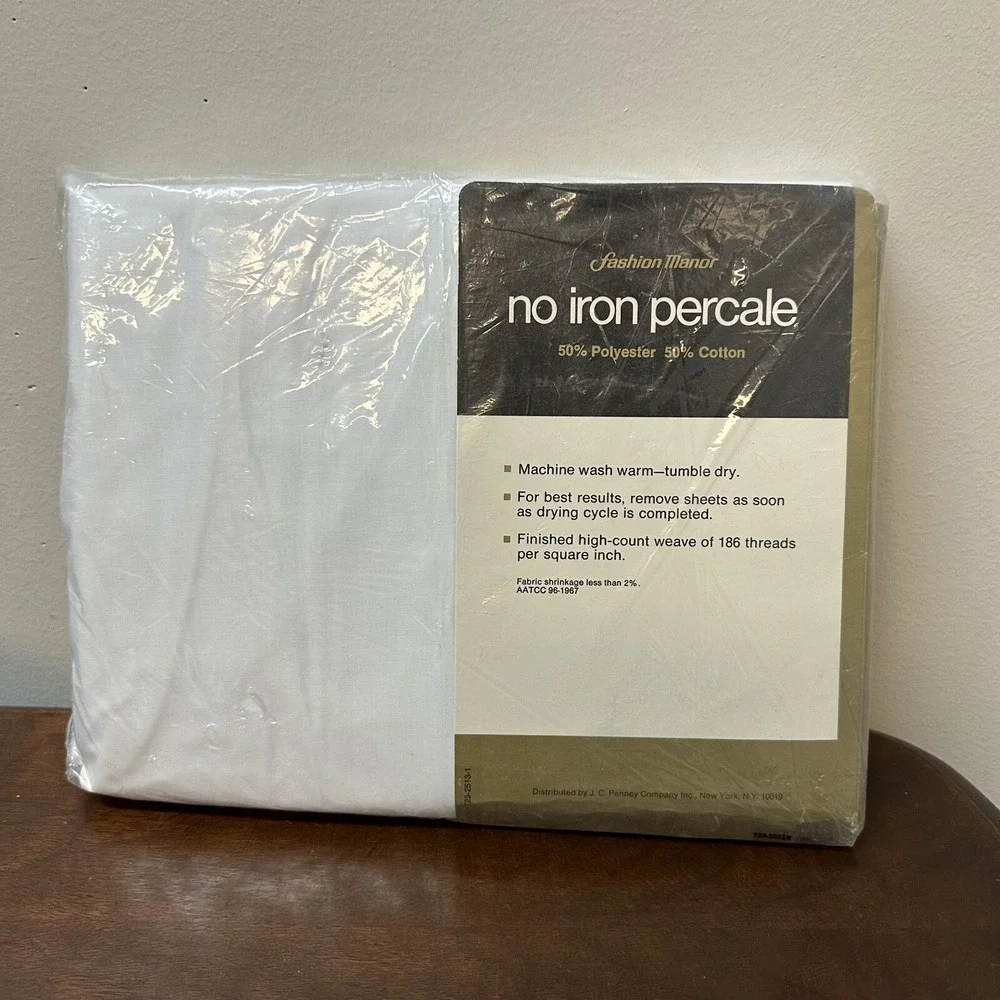 Vintage Full Double Fitted Bottom Sheet White No Iron Percale NEW NOS